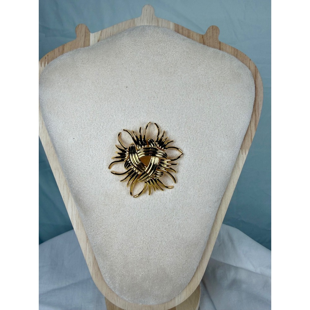Kenneth Jay Lane KJL Gold Tone Sunburst Abstract Starburst Brooch Pin Vintage